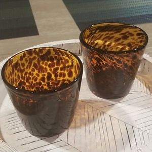 2 tortoise shell glass candle holders
